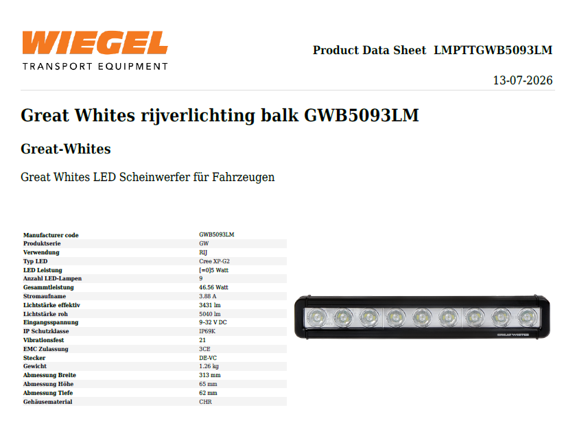 Great Whites Fahrlichtleiste GWB5093LM 9 LED